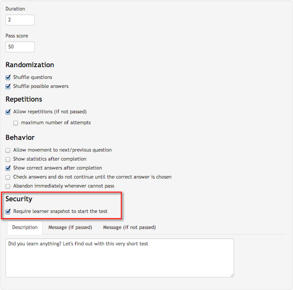 Require Snapshot Setting_prevent cheating in elearning