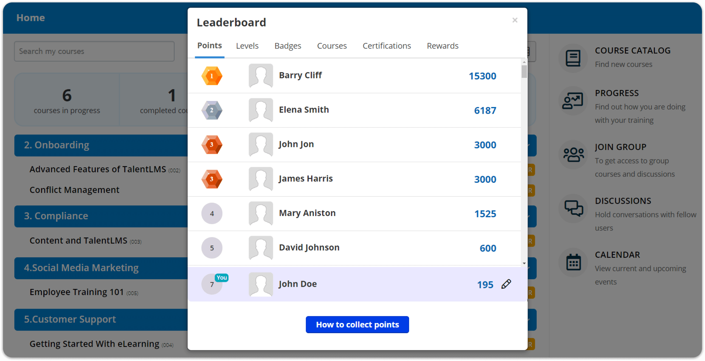 Gamified learning platform: Leaderboard in TalentLMS