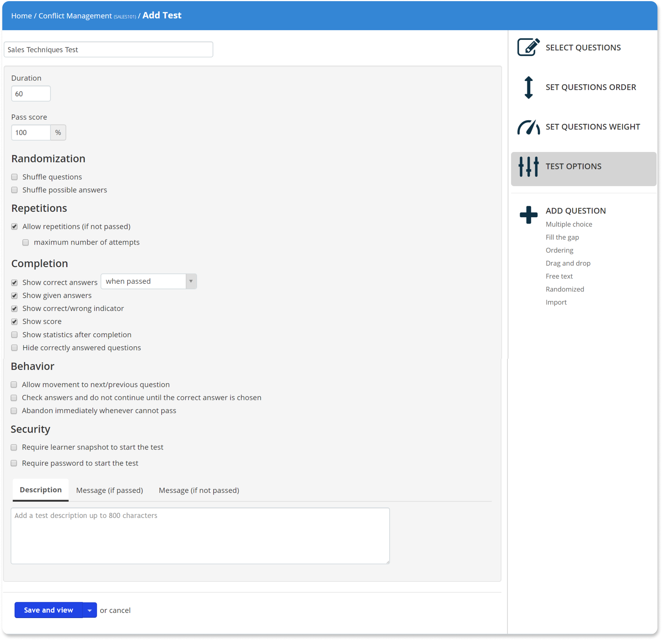 Test Options - TalentLMS