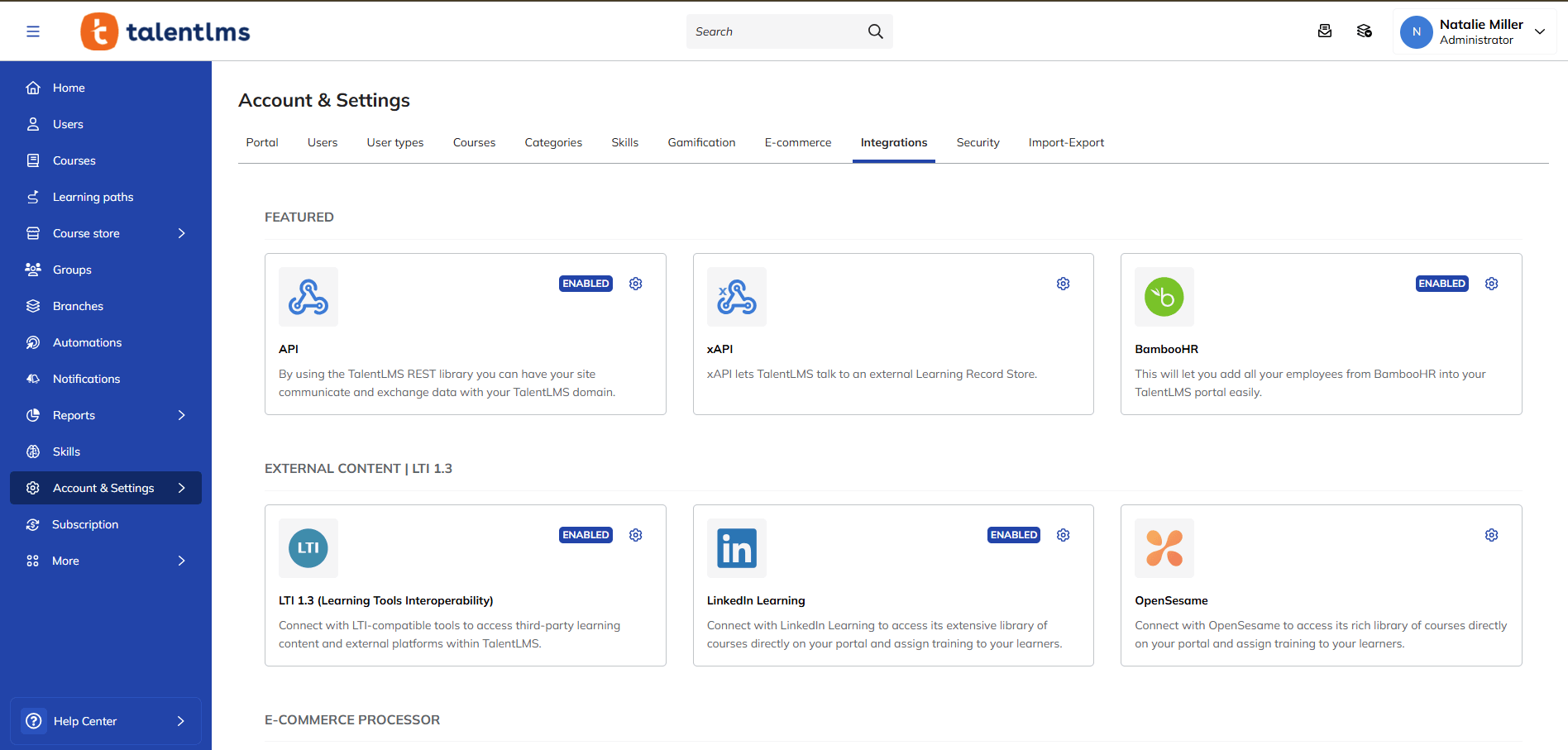 Admin - Account&Settings - Integrations