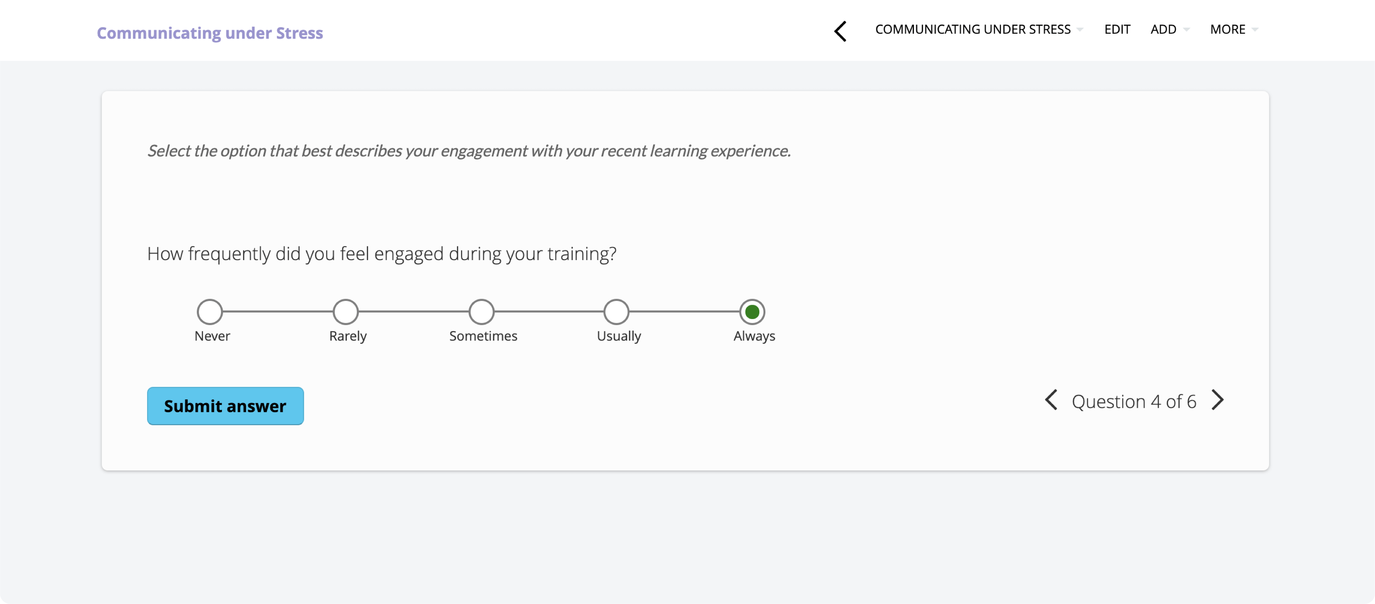 TalentLMS 4.10 update: Likert scale questions Example 4