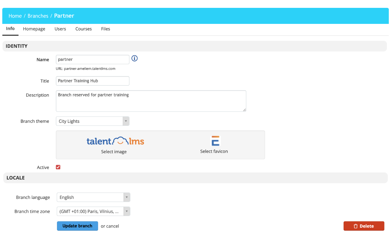 TalentLMS branches: Adding a new branch