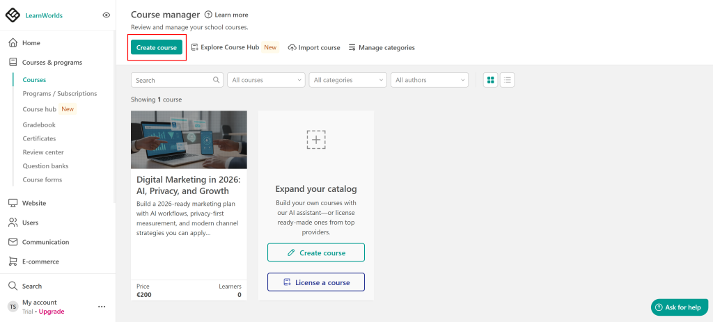 LearnWorlds platform