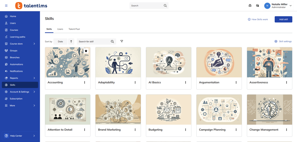 Screenshot of TalentLMS skills mapping feature