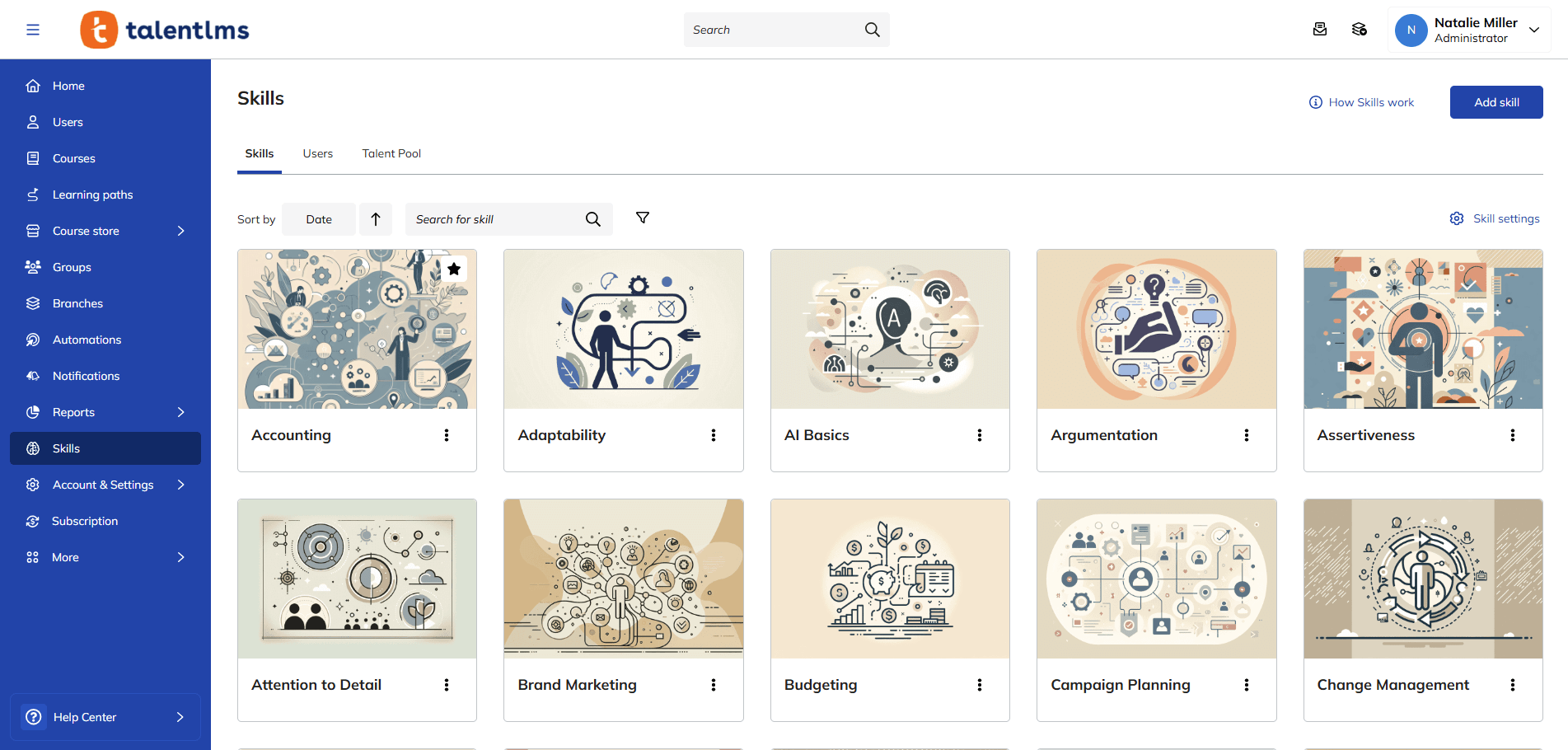 Screenshot of TalentLMS skills mapping feature