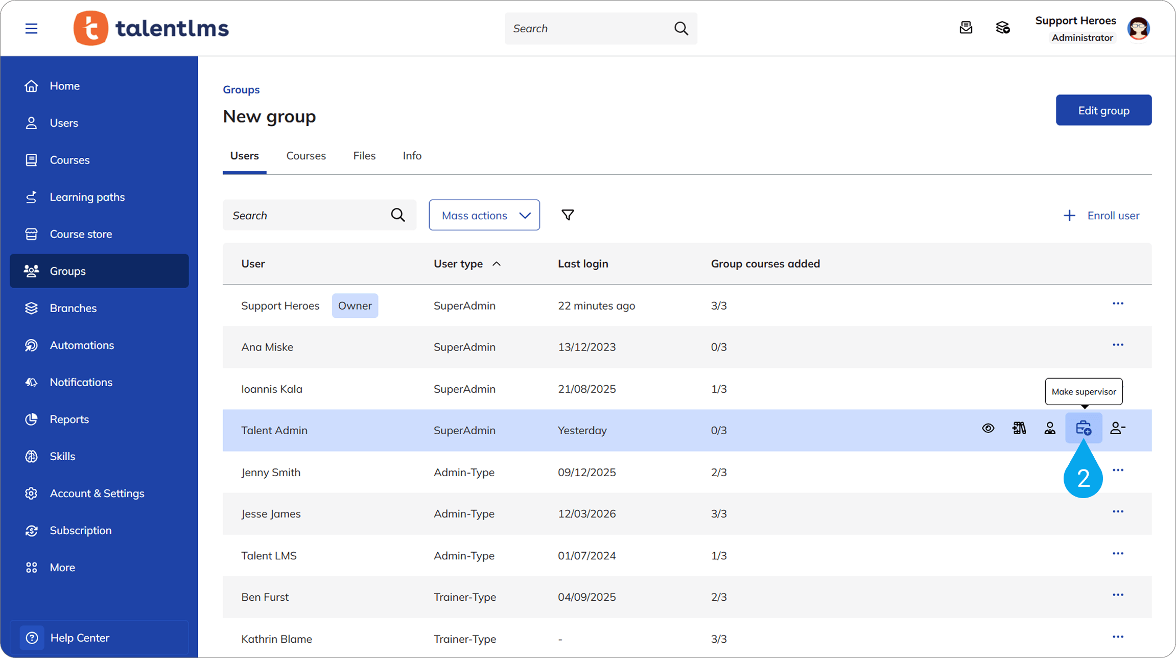 Group Supervisor feature in TalentLMS