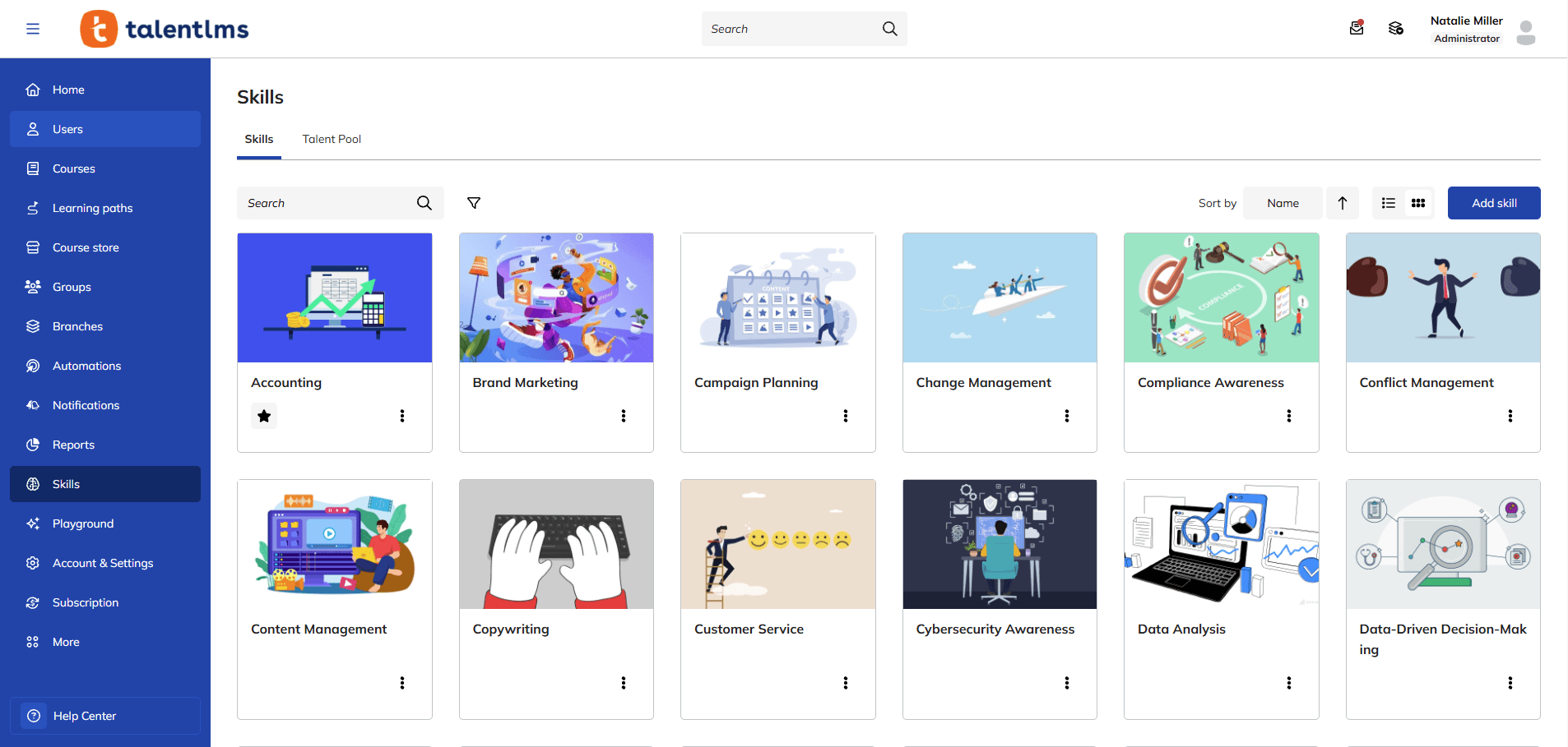 Skills feature in TalentLMS