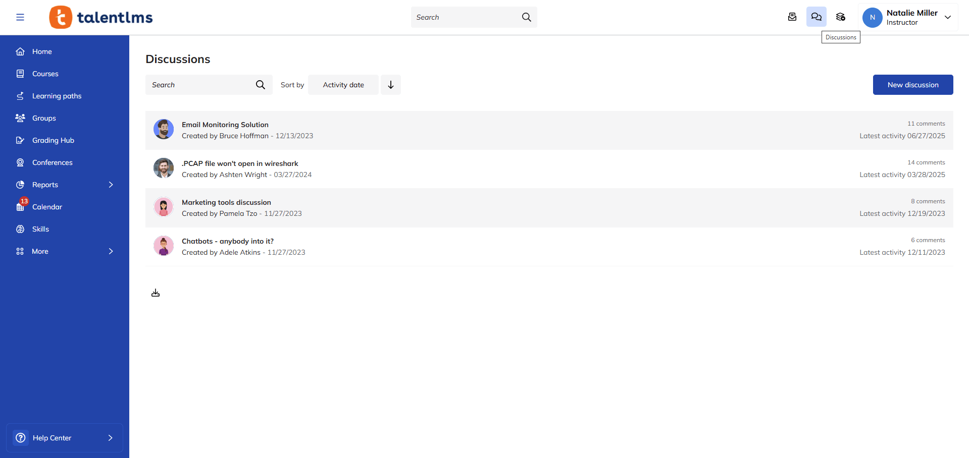 Screenshot of Discussion feature in TalentLMS