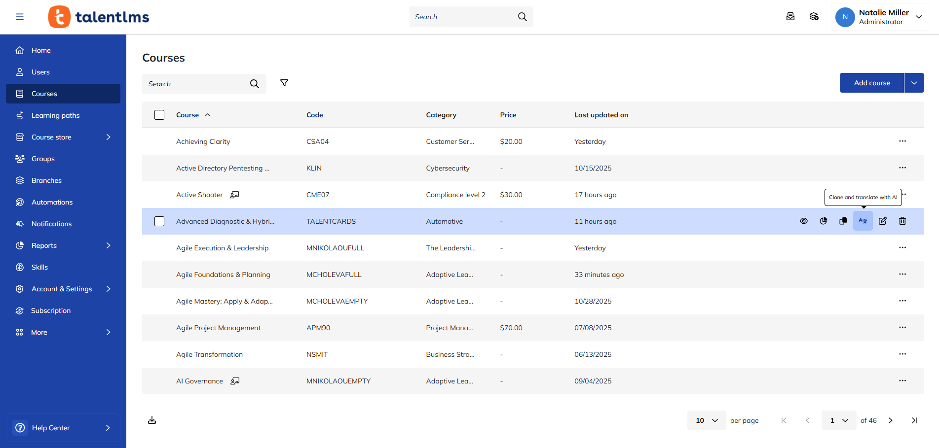 TalentLMS courses product