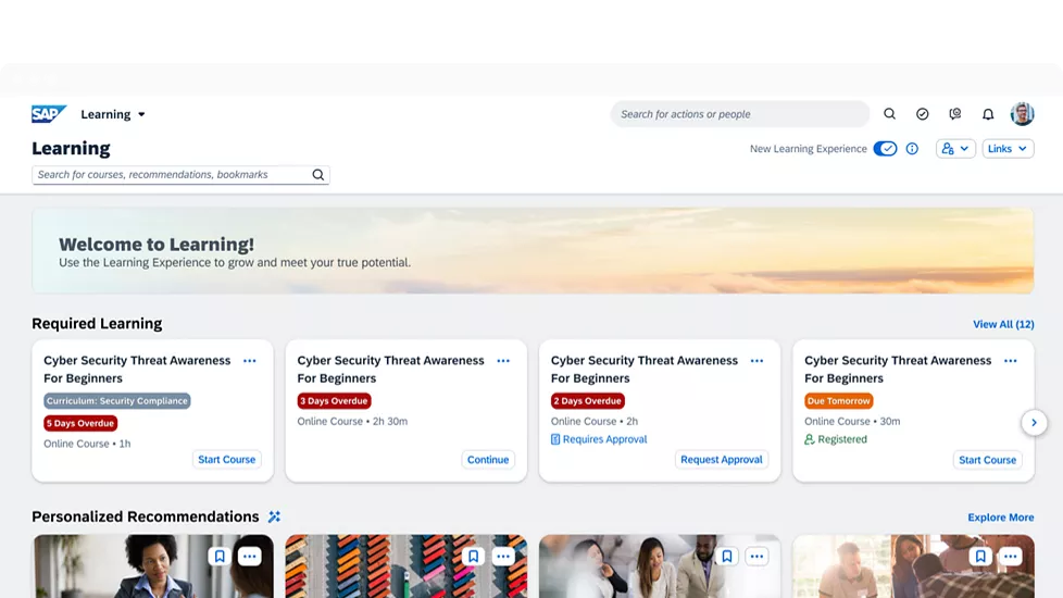SAP SuccessFactors Learning homepage