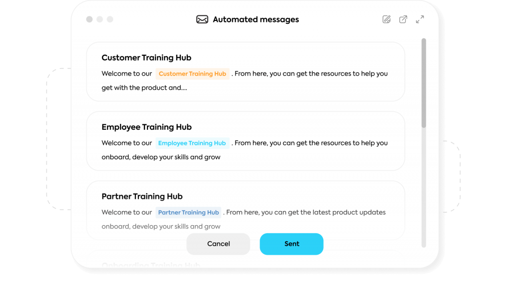 With TalentLMS you can create automated messages and invitations to online training.